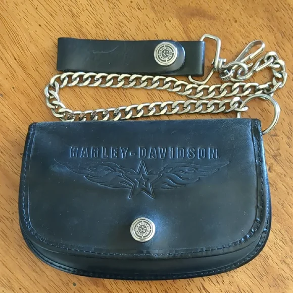 Harley-Davidson Black Leather Chain Wallet - Picture 1 of 8